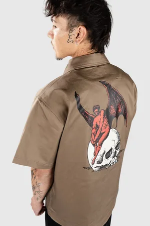 Welcome Nephilim Zip-Up Twill Work Camisa marrón