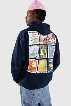 Monet Floral Stamps Sudadera con Capucha azul