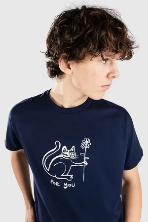 Autumn Headwear Happy Cat Camiseta azul