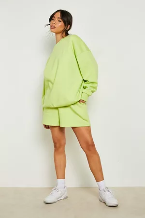 Boohoo Mujer Chándals - Chándal De Algodón Ecológico Con Pantalón Corto Y Sudadera, Verde