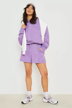 Boohoo Mujer Chándals - Chándal De Algodón Ecológico Con Pantalón Corto Y Sudadera, Purple
