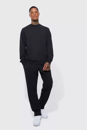 Boohoo Mujer Sudaderas - Basic Interlock Sweatshirt & Jogger Tracksuit, Negro