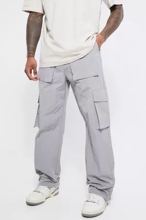 Boohoo Mujer Cargo - Elastic Relaxed Heavy Crinkle Cargo Trouser, Gris