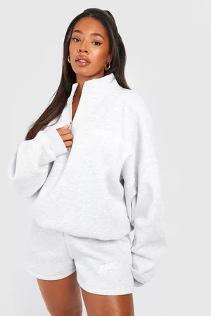 Boohoo Mujer Conjuntos de chándal - Plus Embroidered Dsgn Studio Half Zip Short Tracksuit, Gris