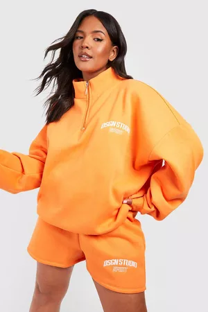 Boohoo Mujer Conjuntos de chándal - Plus Embroidered Dsgn Studio Half Zip Short Tracksuit, Naranja