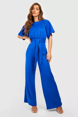 Boohoo Mujer Monos y Petos - Double Layer Jumpsuit, Azul