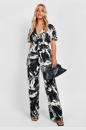 Boohoo Mono Largo Plus De Tela Con Mangas Sueltas Y Estampado Efecto Mármol