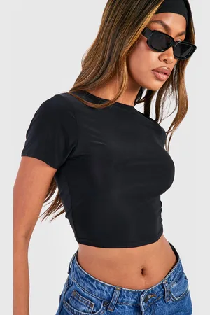 Boohoo Top Crop De Manga Corta Básico Ceñido