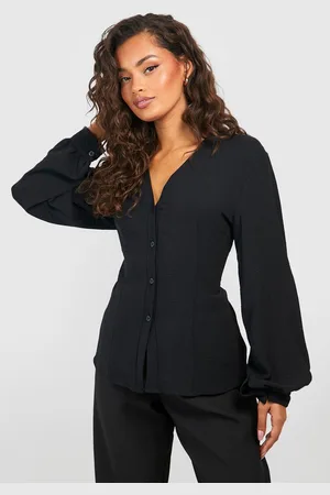 Boohoo Blusa Ajustada Martillada Con Mangas Bombachas