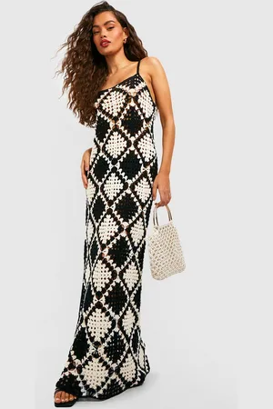Boohoo Vestido Maxi Premium De Croché Con Retazos Monocromáticos