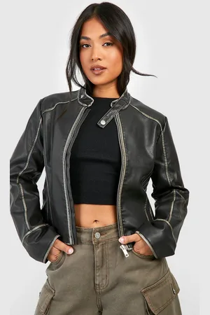 Boohoo Chaqueta Petite Vintage De Cuero Sintético Con Estampado De Motociclismo