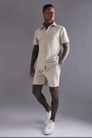 Boohoo Conjunto De Pantalón Corto Y Camisa De Manga Corta Y Tela Jersey De Espiguilla