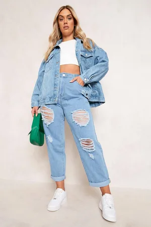 Boohoo Vaqueros Plus Mom Rotos Desgastados