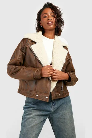 Boohoo Chaqueta De Aviador De Cuero Sintético Con Lavado Vintage