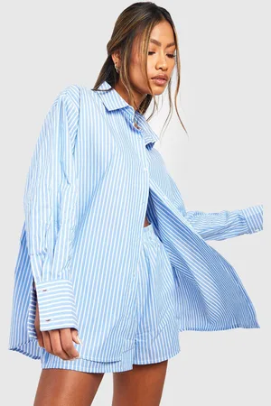 Boohoo Camisa De Pijama Oversize De Algodón Con Raya Diplomática