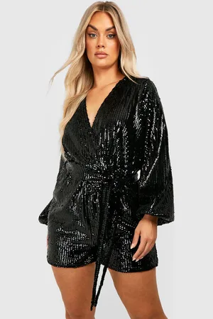 Boohoo Mono Corto Plus De Terciopelo Y Lentejuelas Con Atadura En La Cintura