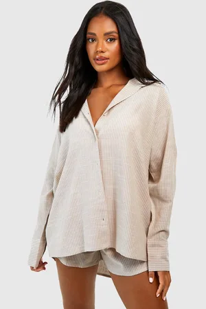Boohoo Camisa De Pijama Oversize De Algodón Con Raya Diplomática