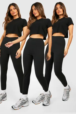 Boohoo Pack De 3 Leggings Negros De Algodón Y Tiro Alto
