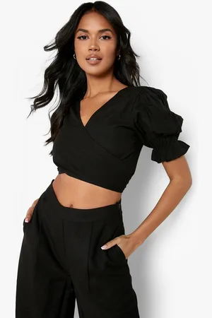 Boohoo Top Crop Cruzado De Lino