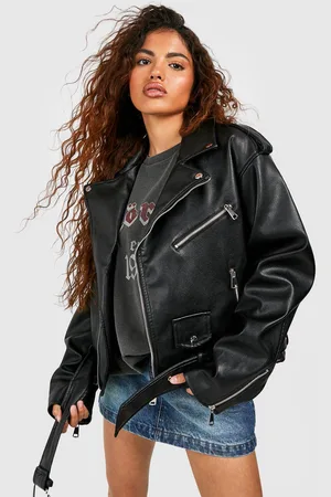 Boohoo Chaqueta Petite Motera Oversize De Cuero Sintético
