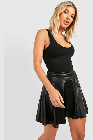 Boohoo Minifalda Skater Efecto Cuero