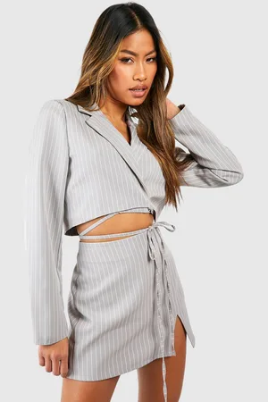 Boohoo Americana Crop De Raya Diplomática Con Atadura En La Cintura