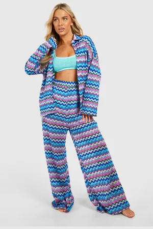 Boohoo Pantalón Para La Playa De Punto En Zigzag Con Pernera Ancha