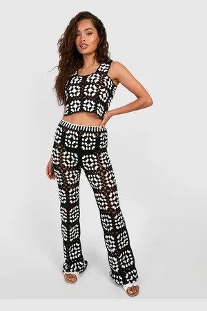 Boohoo Conjunto Coordinado Premium De Pantalón Y Top Crop De Croché Con Retazos