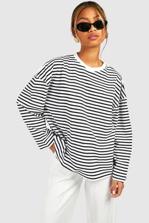 Boohoo Camiseta Básica Oversize De Algodón Y Manga Larga Con Rayas