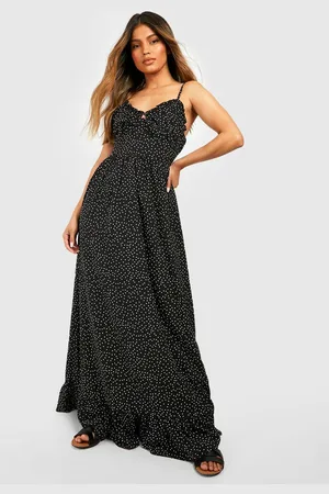 Boohoo Vestido Maxi De Lunares Con Pecho Fruncido Y Volante En El Bajo