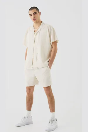 Boohoo Pantalón Corto Y Camisa Recta De Lino Y Manga Corta