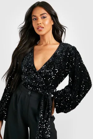 Boohoo Body De Lentejuelas Y Terciopelo Con Mangas Bombachas