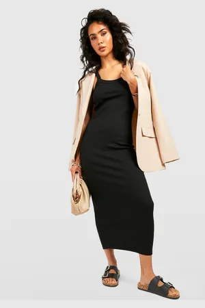Boohoo Vestido Midaxi De Canalé Premium Con Escote Cuadrado Y Unión Gruesa