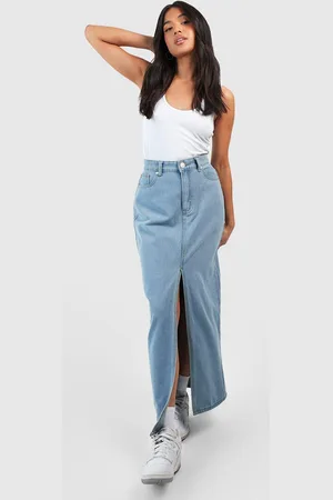 Boohoo Falda Petite Midaxi Vaquera Con Lavado Claro Y Abertura Frontal