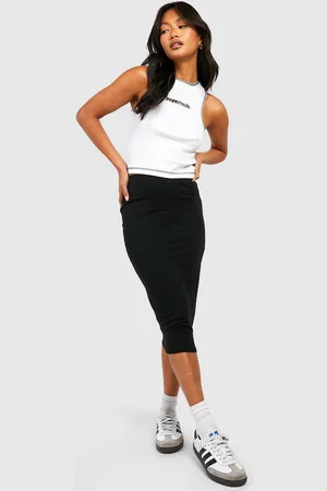 Boohoo Falda Midi Básica De Tiro Alto