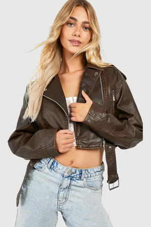 Boohoo Chaqueta Motera Crop Efecto Cuero Vintage