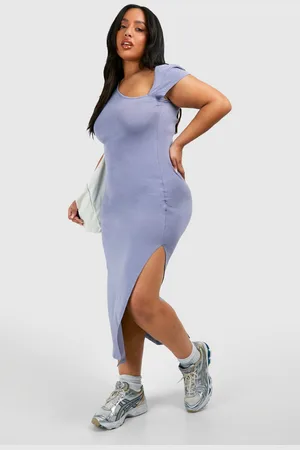 Boohoo Vestido Plus Midaxi Fruncido Asimétrico Con Mangas Casquillo