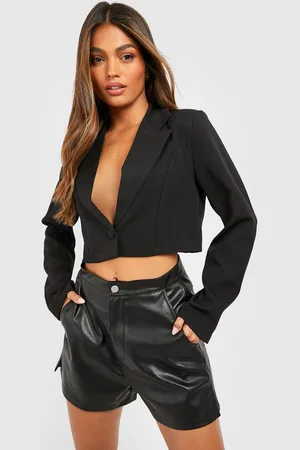 Boohoo Americana Crop Básica De Tela Con Botón