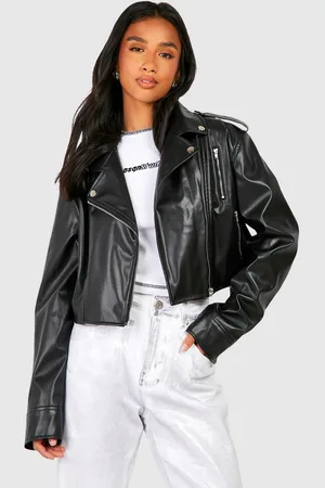Boohoo Chaqueta Petite Motera Crop De Cuero Sintético