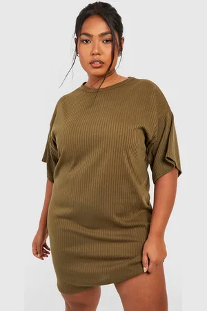 Boohoo Vestido Camiseta Plus Básico Oversize De Canalé Suave