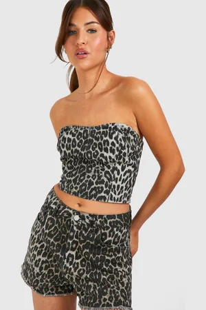 Boohoo Palabra De Honor Vaquera De Corte Largo Con Estampado De Leopardo