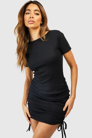Boohoo Vestido Mini Ajustado De Canalé Con Detalle Fruncido