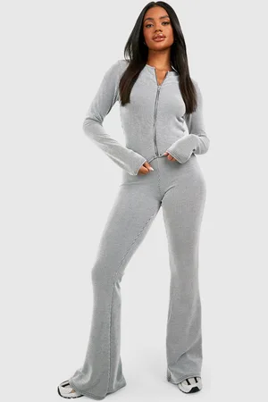 Boohoo Pantalón De Campana Y Top De Canalé Con Cremallera En Dos Tonos