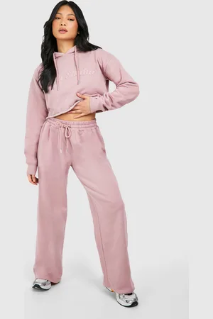 Boohoo Chándal Petite De Pernera Ancha Y Sudadera Crop Dsgn Con Capucha Y Lavado A La Piedra