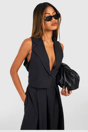 Boohoo Chaleco Crop Efecto Lino Entallado