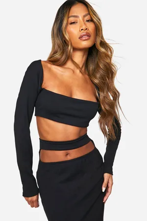 Boohoo Top Súper Crop De Canalé Con Escote Cuadrado
