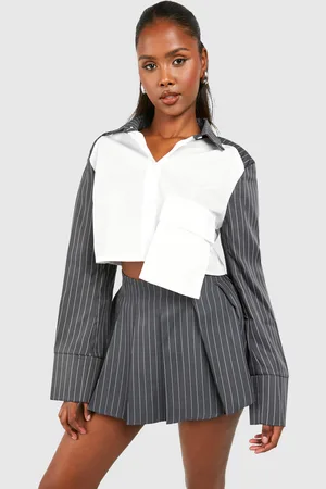 Boohoo Camisa Crop Recta Con Mangas En Contraste