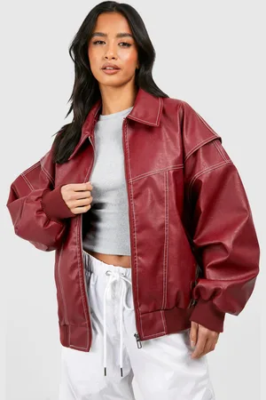 Boohoo Chaqueta Bomber Petite Oversize De Cuero Sintético Con Costuras En Contraste
