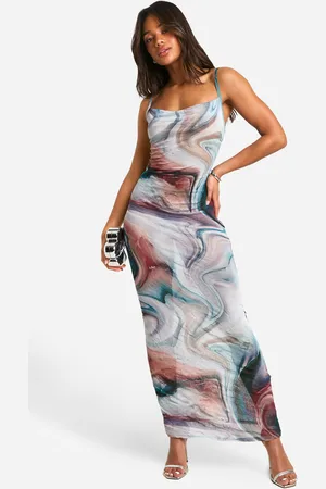 Boohoo Vestido Maxi Fruncido Con Escote Plisado Y Estampado Efecto Mármol