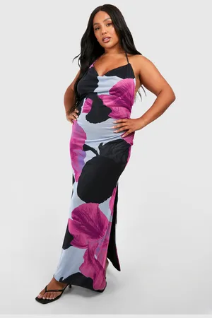 Boohoo Vestido Plus Maxi Estampado Con Escote Halter Y Espalda Baja